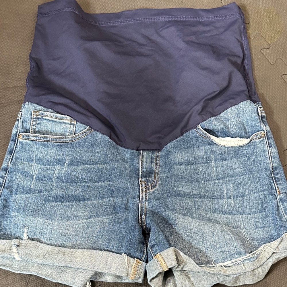 Pink Blush Denim Maternity Shorts